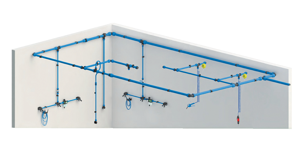 compressed air aluminum piping tubing system – roof ceiling mounted